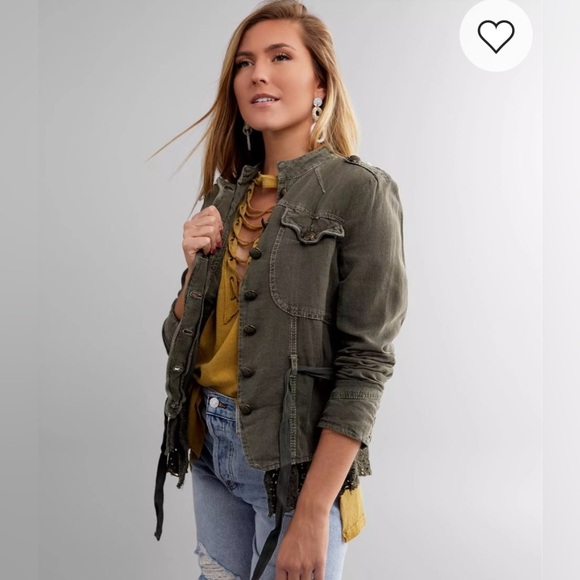 Free People XS Green Emilia Utility Military Blazer Jacket Urban Outfitters - Picture 15 of 15